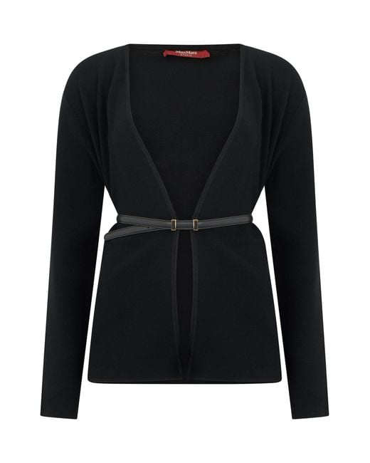 Max Mara Black Cardigan With A Thin Belt