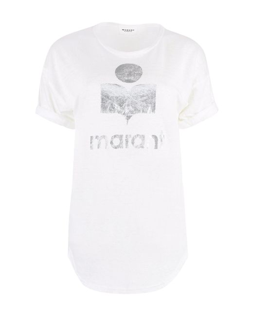 Isabel Marant White Linen Zewel T-Shirt With Logo