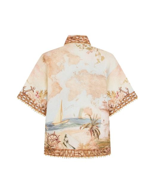 Zimmermann Natural Printed Linen Shirt