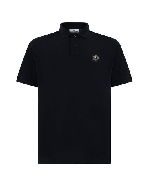 Stone Island Black Cotton Polo With Short Sleeves for men