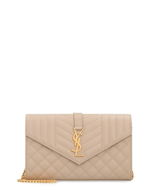 Saint Laurent Natural Monogram Leather Wallet On Chain