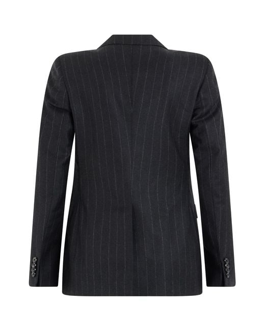 0205 Tagliatore Black Single-Breasted Pinstripe Wool Blazer For