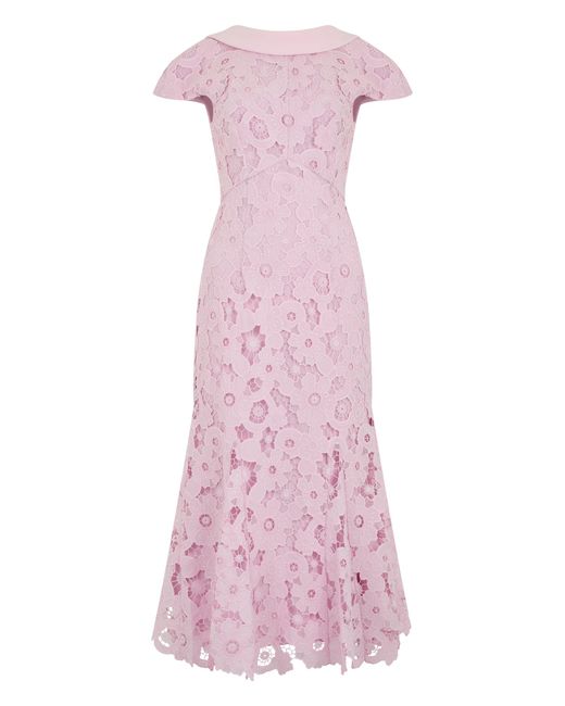 Self-Portrait Pink Midi Lace Dress With A Back Neckline