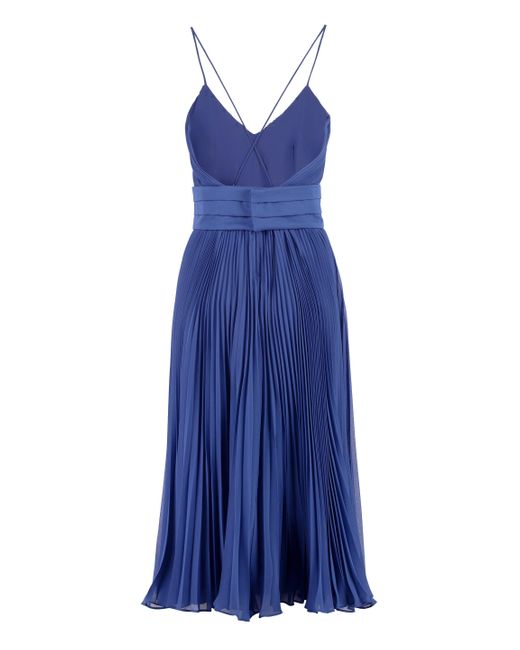 Max Mara Blue Cross Back Pleated Midi Dress For