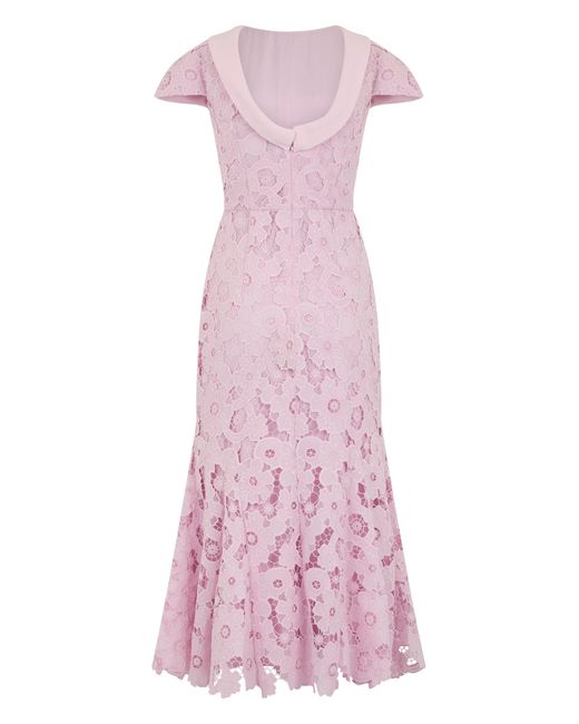 Self-Portrait Pink Midi Lace Dress With A Back Neckline
