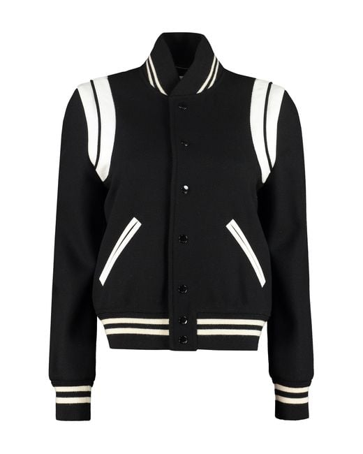 Saint Laurent Black Wool-Blend Bomber Jacket