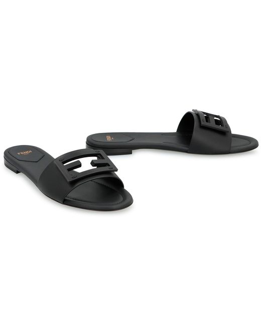 Fendi Black Baguette Leather Slides