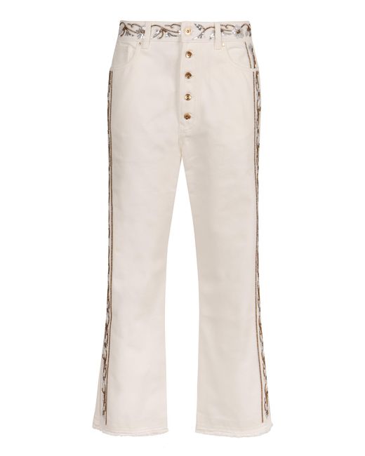 Rabanne White Rhinestone-Embellished Cropped Flare Jeans