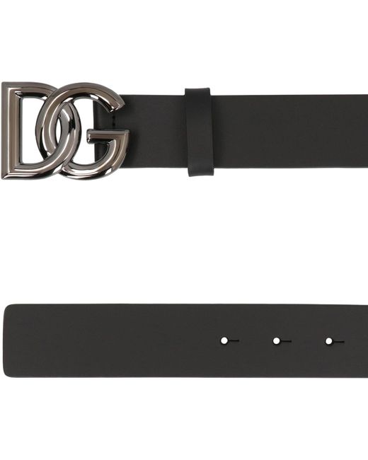 Cintura in pelle con fibbia DG di Dolce & Gabbana in Black da Uomo