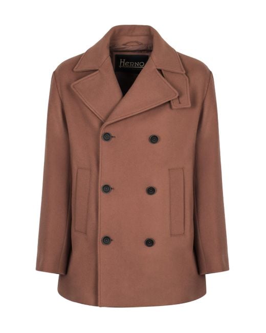 Herno Brown Peacoat for men