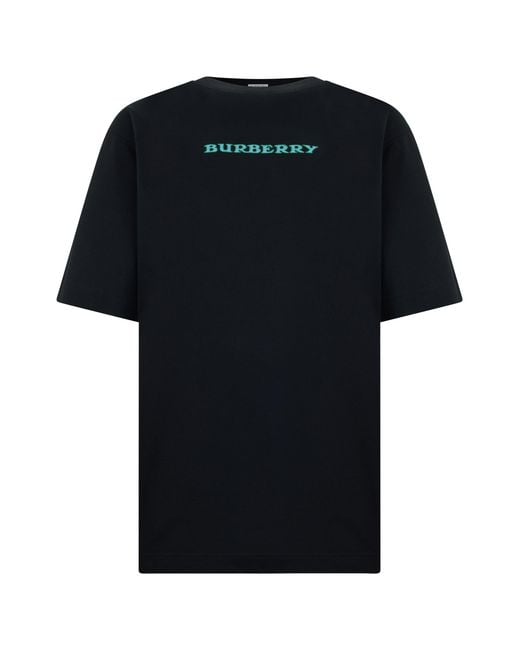 Burberry Black Cotton T-Shirt With Graphic Application for men