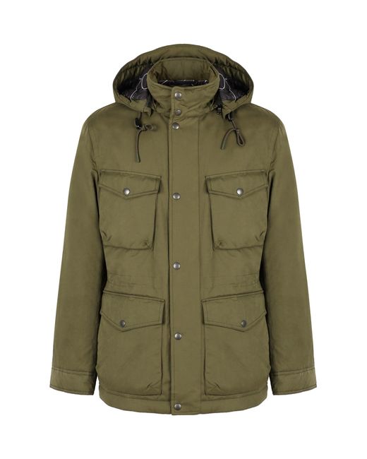 Woolrich Green Padded Field Parka with Removable Hood for men
