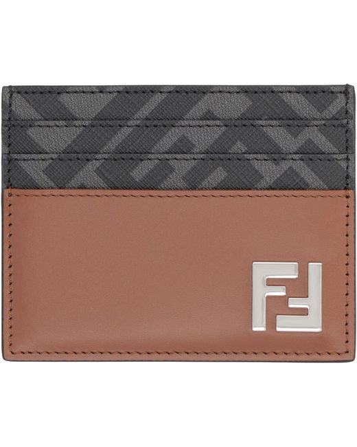 Fendi Gray Ff Squared Leather Card Holder for men