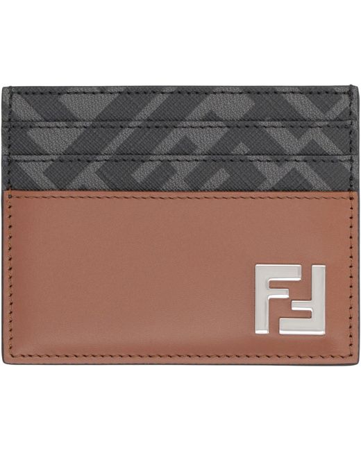 Fendi Gray Ff Squared Leather Card Holder for men