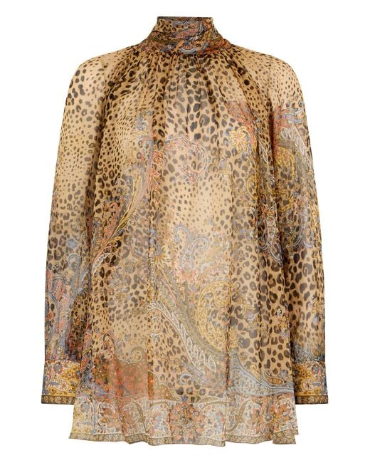 Etro Natural Animal Print Silk Blouse