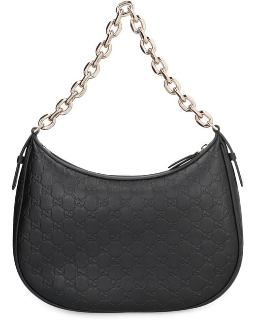 Gucci Black Gg Emblem Leather Shoulder Bag