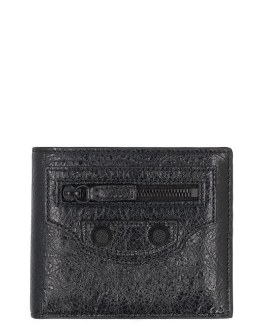 Balenciaga Black Mini Luxe Leather Wallet With Flap for men