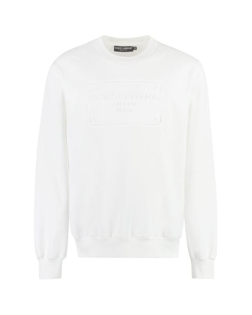 Dolce & Gabbana White Logo Detail Cotton Sweatshirt for men