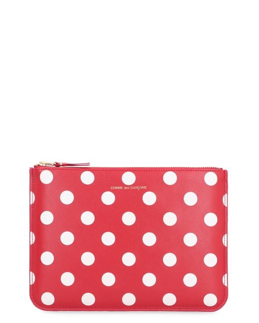 Comme des Garçons Red Logo Detail Flat Leather Pouch