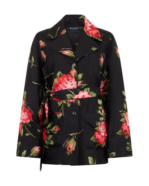 Dolce & Gabbana Black Silk Floral Jacket