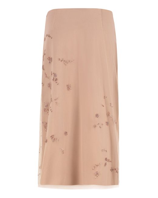 Fendi Natural Embroidered Tulle Skirt