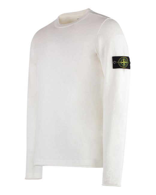 Stone Island White Cotton-nylon Blend Crew-neck Sweater for men