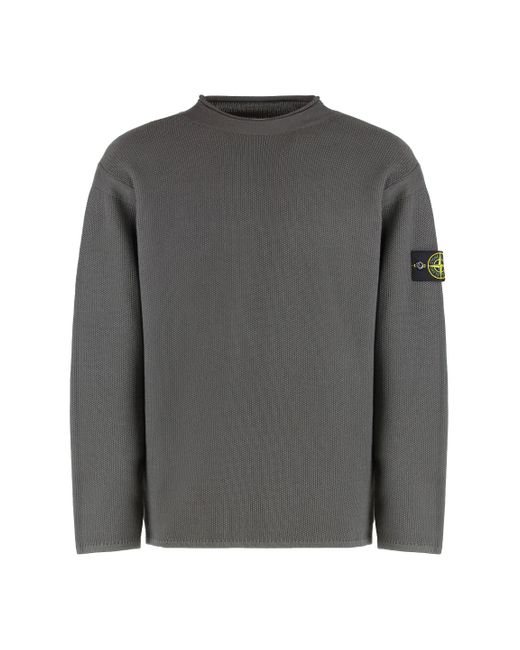 Stone Island Gray Sweater With A Polo Neck And Reverse Stitch Details for men