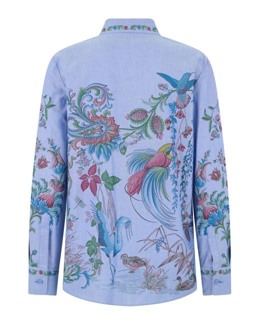 Etro Blue Printed Cotton Oxford Shirt