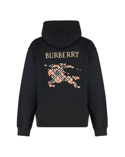 Felpa in cotone con cappuccio e logo di Burberry in Black da Uomo