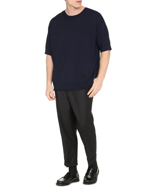 Jil Sander Blue Short Sleeve Wool Sweater for men