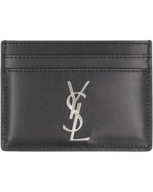 Saint Laurent Gray Printed Leather Card Holder for men