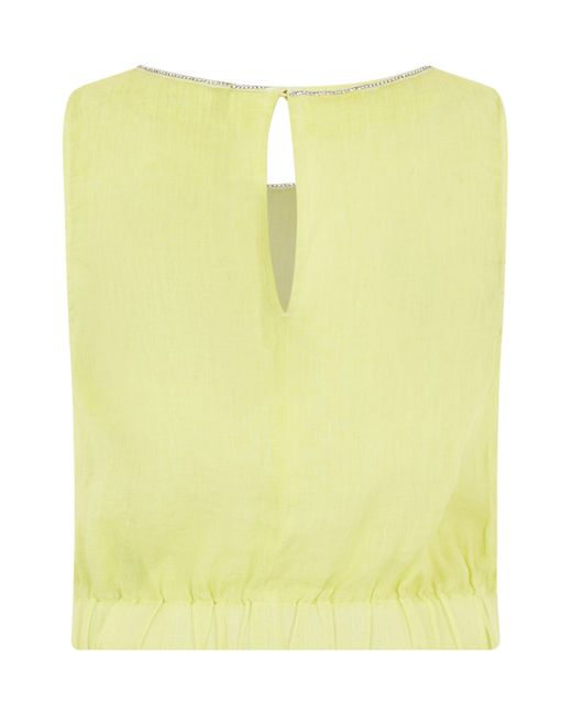 120% Lino Yellow Sleeveless Linen Top With Rhinestones