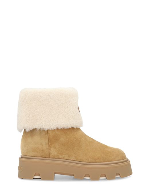 Moncler Natural Aurea Shearling-Lined Suede Ankle Boots