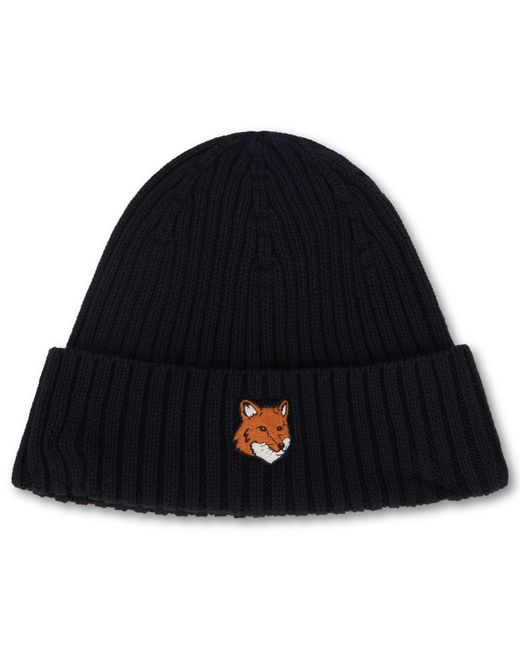 Maison Kitsuné Black Knitted Cap With Logo for men