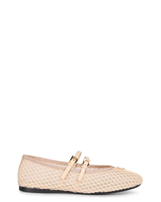 Ballerine in tessuto con logo di Prada in Pink