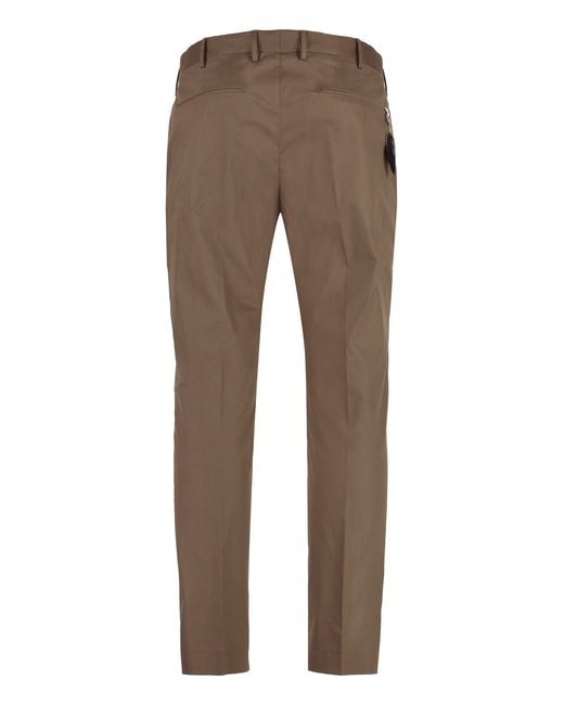 PT01 Brown Stretch Cotton Chino Trousers for men