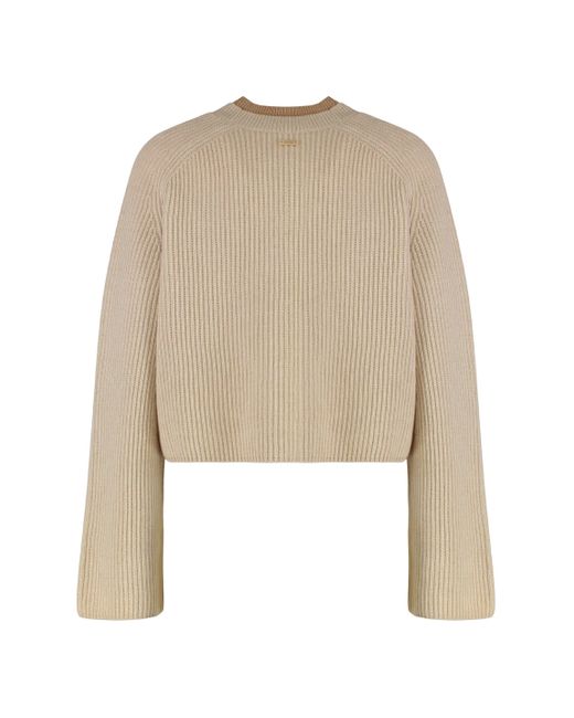 Max Mara Natural Wool And Cashmere Jersey With A Ribbed Knit