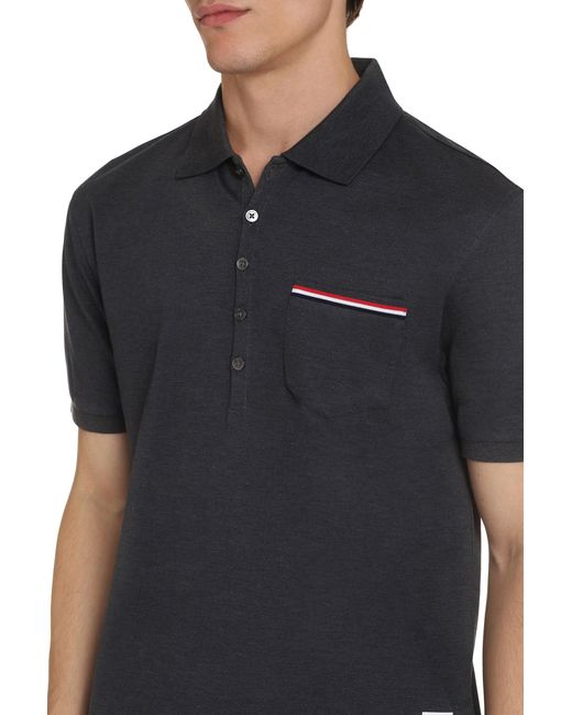 Thom Browne Black Short Sleeve Cotton Polo Shirt for men