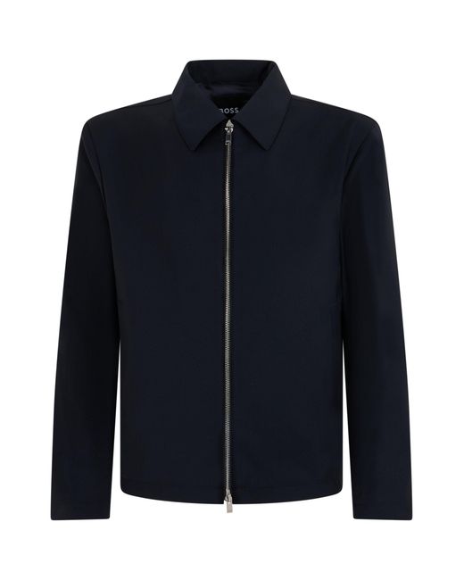 Boss Blue Modern Zip-Front Virgin Wool Jacket With Classic Collar for men