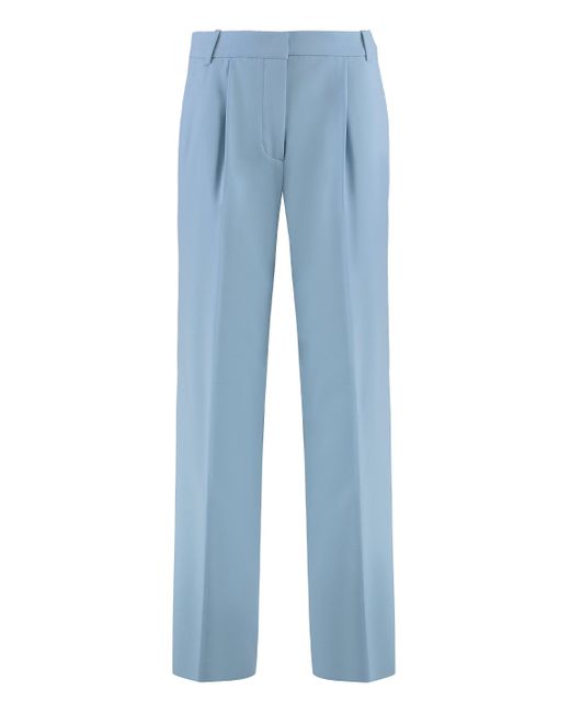 Calvin Klein Blue Wool Blend Wide-Leg Trousers