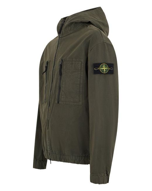 Stone Island Green Dark Jacket With Hood And Zip for men
