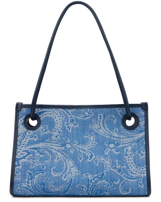 Etro Blue Small Jacquard Denim Shopper Bag
