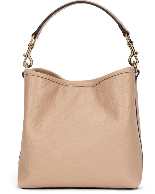Gucci Natural Gg Emblem Bucket Bag