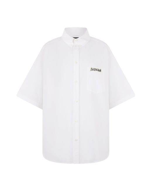 Balenciaga White Oversized Shirt With Short Sleeves for men
