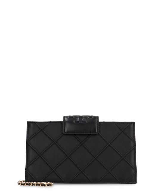 Tory Burch Black Fleming Leather Wallet On Chain