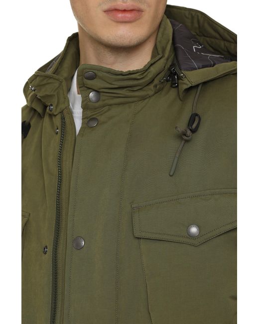 Woolrich Green Padded Field Parka with Removable Hood for men