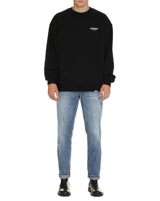 Represent Black Cotton Crew-Neck Sweatshirt for men