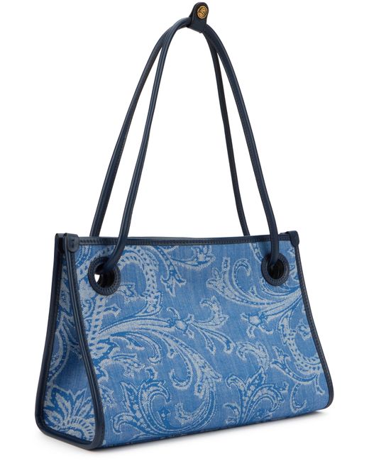 Etro Blue Small Jacquard Denim Shopper Bag