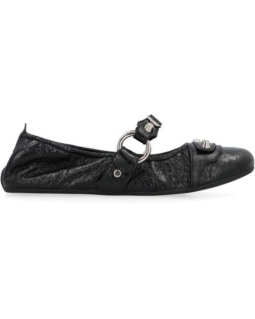 Balenciaga Black City Leather Ballet Flats