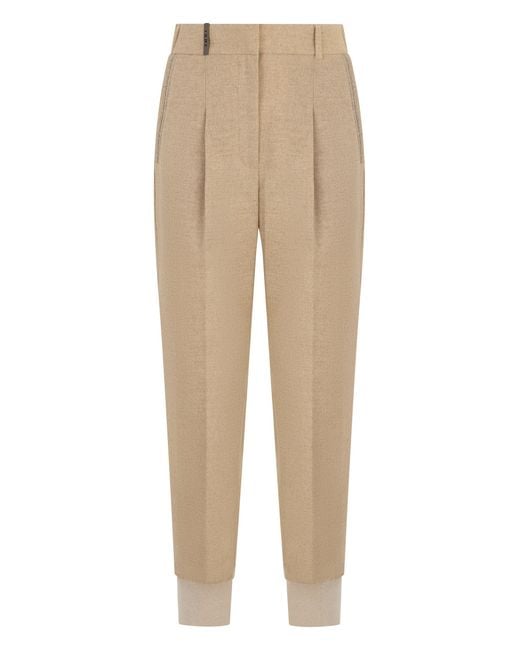Peserico Natural Pleated High-Waisted Pants